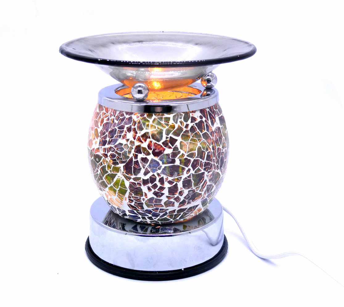 Mosaic Sage Cracked Design Round Glass Touch Activation Warmer - Click Image to Close